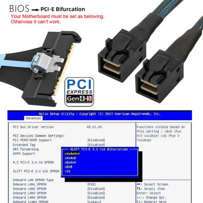 PCI-E 5.0 Mini Cool Edge IO MCIO STR PCI-E 8i 74Pin Male to Dual SFF-8643 4x Male Extender Cable 80cm