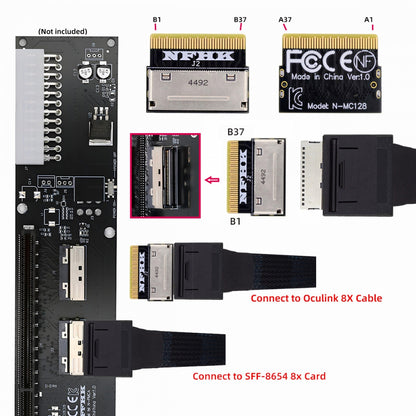 Oculink 8X Female SFF-8612 to MCIO Male 8x Mini Cool Edge IO SFF-TA-1016 SSD eGPU Data PCBA Adapter PCIe PCI-Express