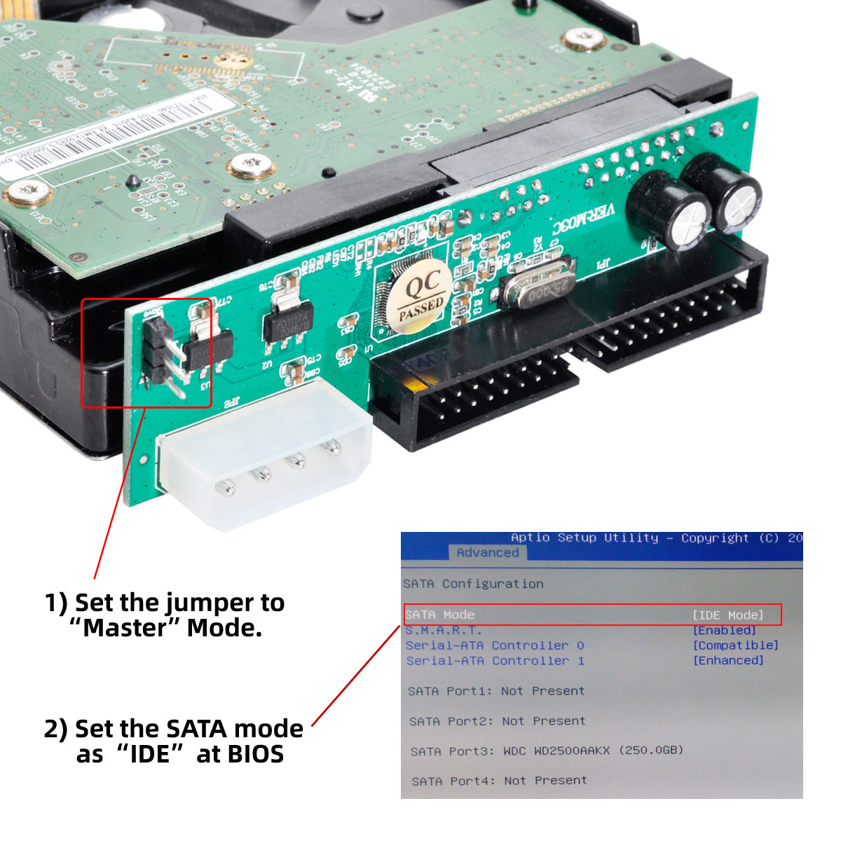 Cablecc SATA to IDE/PATA 40Pin PCBA converter adapter, compatible with desktop 2.5-inch and 3.5-inch HDD