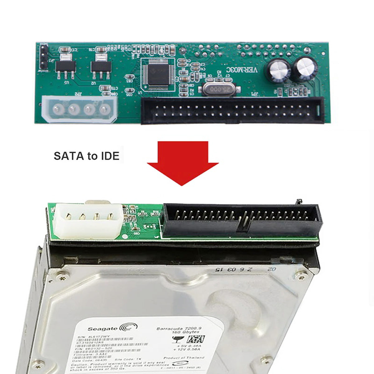 Cablecc SATA to IDE/PATA 40Pin PCBA converter adapter, compatible with desktop 2.5-inch and 3.5-inch HDD