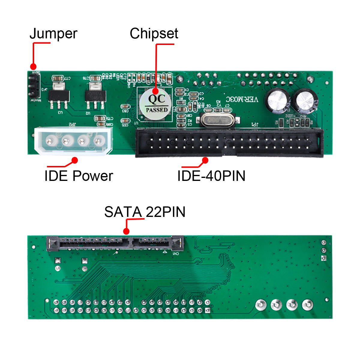 Cablecc SATA to IDE/PATA 40Pin PCBA converter adapter, compatible with desktop 2.5-inch and 3.5-inch HDD