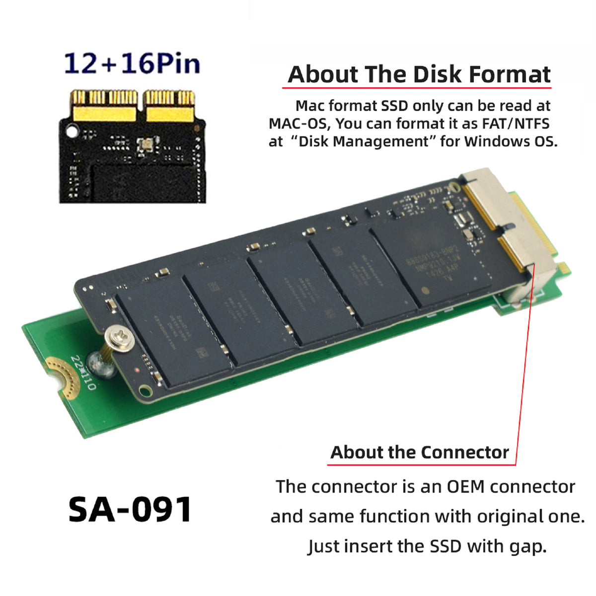 Cablecc PCIe 4X M.2 NGFF M-Key to 12+16Pin SSD Converter Card for 2013-2017 Mac A1493 A1502 A1465 A1466