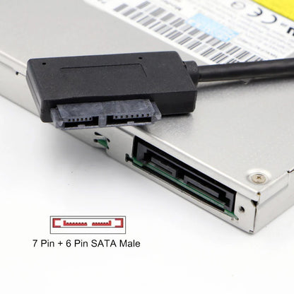Cablecc USB 3.0 to Slimline Sata 7+6 13pin Adapter Cable for Laptop Cd DVD Rom Optical Drive