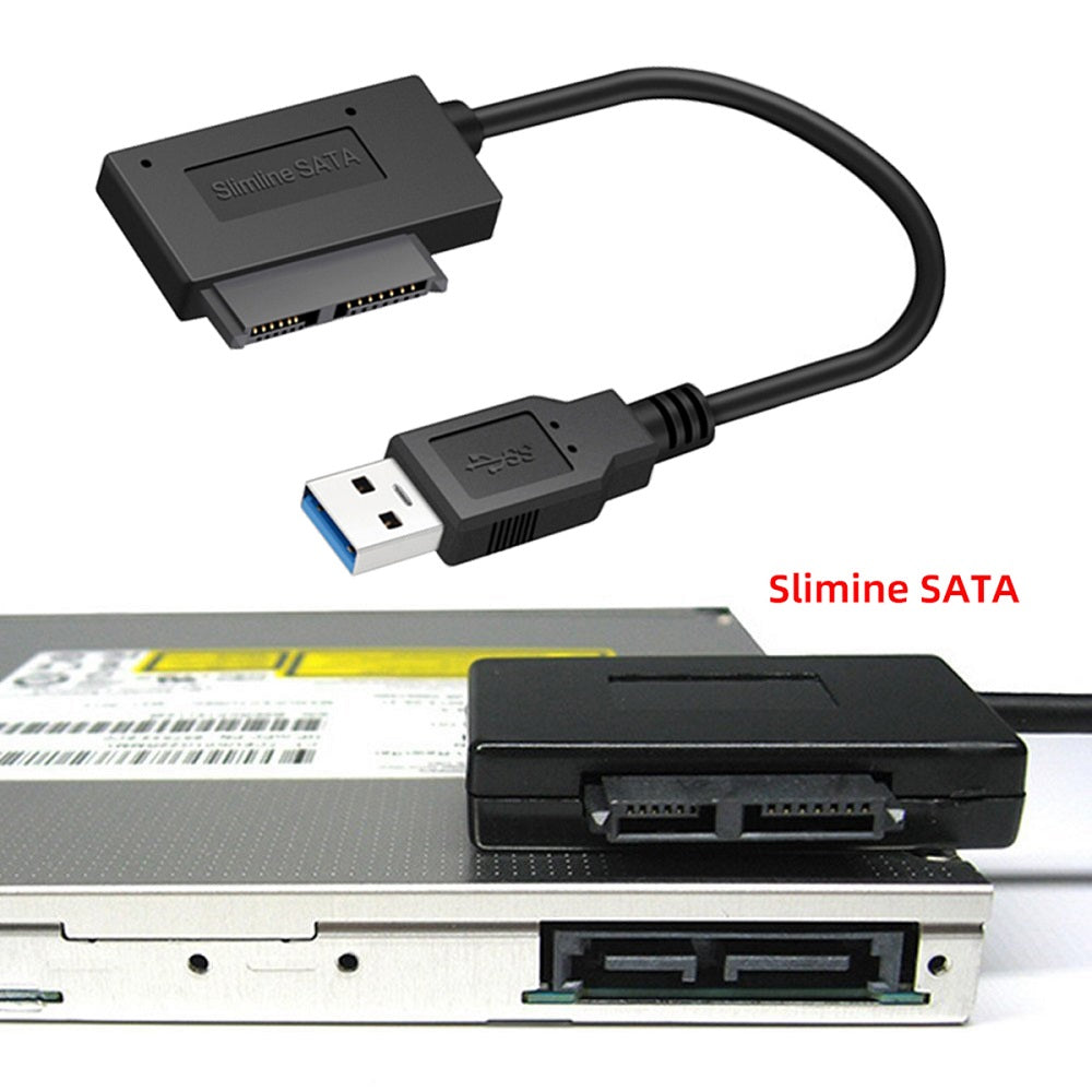 Cablecc USB 3.0 to Slimline Sata 7+6 13pin Adapter Cable for Laptop Cd DVD Rom Optical Drive