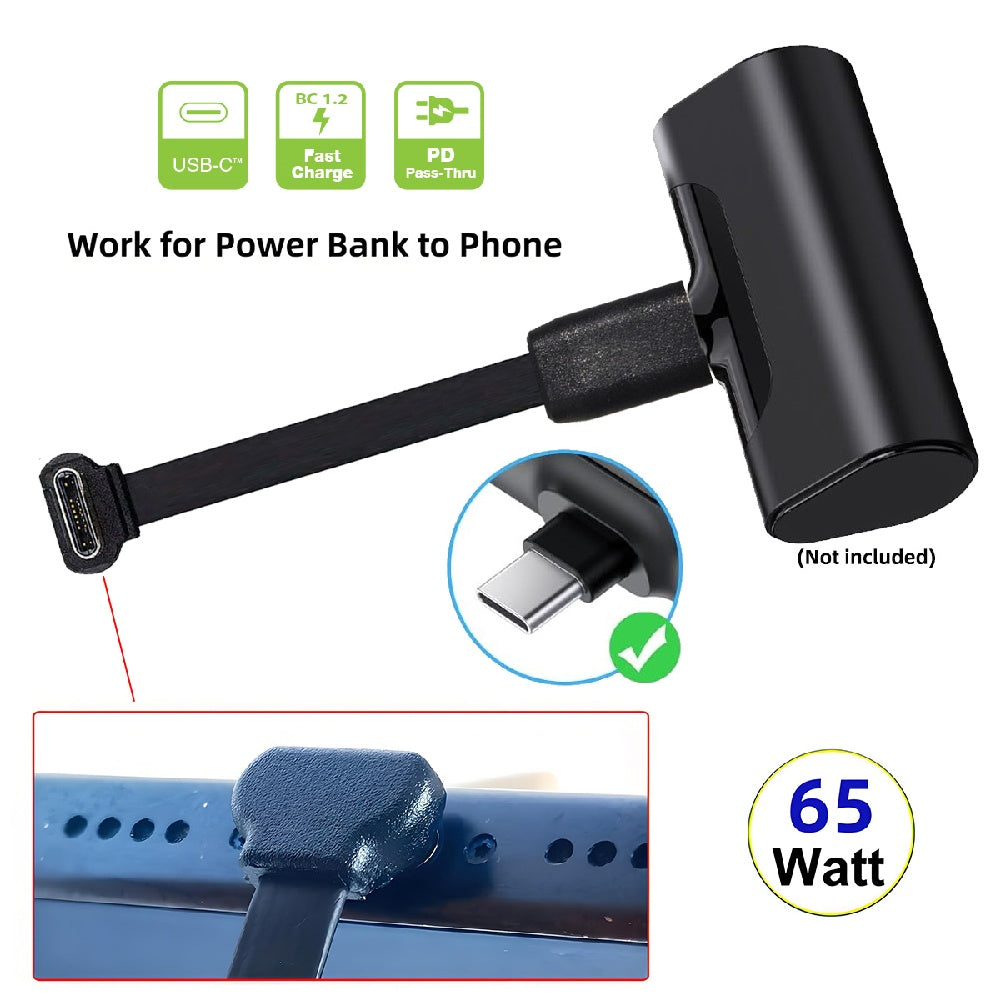 cablecc USB-C Type-C Ultra Slim Flat 65W Fast Charge Extension Power USB2.0 Data Cable Up Down Angled for Laptop Tablet Phone