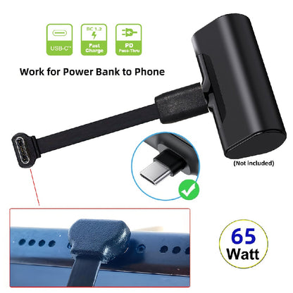 cablecc USB-C Type-C Ultra Slim Flat 65W Fast Charge Extension Power USB2.0 Data Cable Up Down Angled for Laptop Tablet Phone
