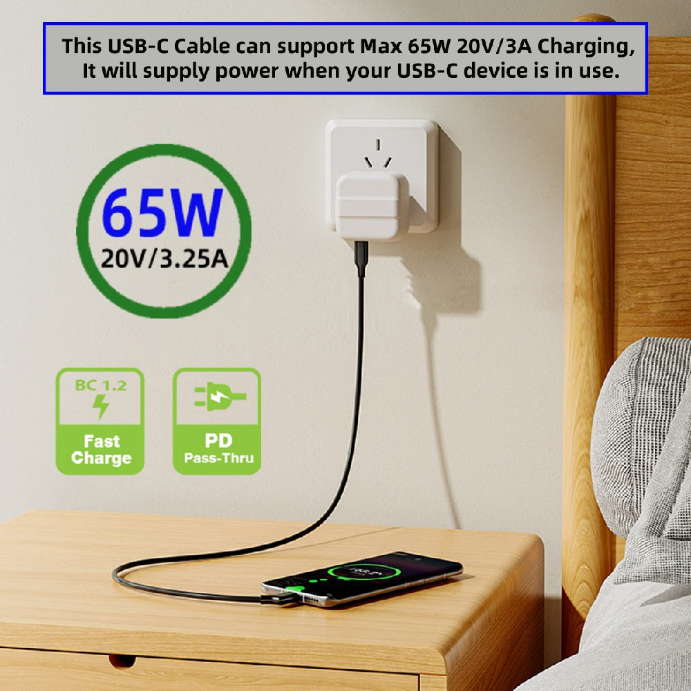 10Gbps Data USB-C Cable, 4K Video Output PD 65W Charging, Ultra-Fine Flexible Cord for VR AR Glasses NS Handheld Console